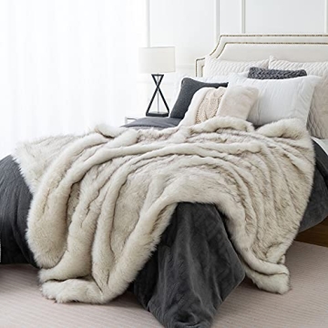 Luxury White Faux Fur Throw Blanket with Black Tips