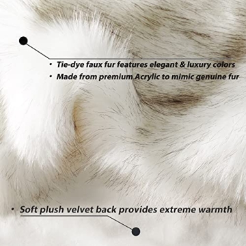Luxury White Faux Fur Throw Blanket with Black Tips