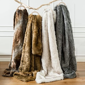 Luxury White Faux Fur Throw Blanket with Black Tips