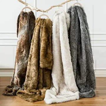 Luxury White Faux Fur Throw Blanket with Black Tips