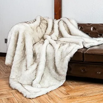 Luxury White Faux Fur Throw Blanket with Black Tips