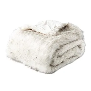 Luxury White Faux Fur Throw Blanket with Black Tips