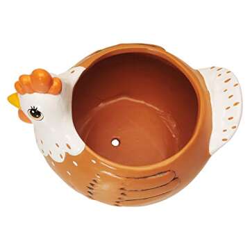 Sixdrop Chicken Planter - Rooster Utensil Holder Party Accessories - Flower Succulent Pot - Indoor Outdoor Garden Backyard Patio Chicken Theme Ceramic