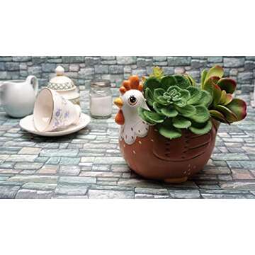 Sixdrop Chicken Planter - Rooster Utensil Holder Party Accessories - Flower Succulent Pot - Indoor Outdoor Garden Backyard Patio Chicken Theme Ceramic