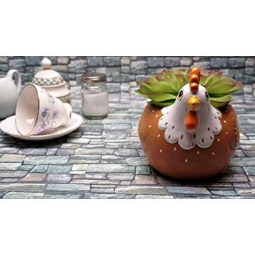 Sixdrop Chicken Planter - Rooster Utensil Holder Party Accessories - Flower Succulent Pot - Indoor Outdoor Garden Backyard Patio Chicken Theme Ceramic