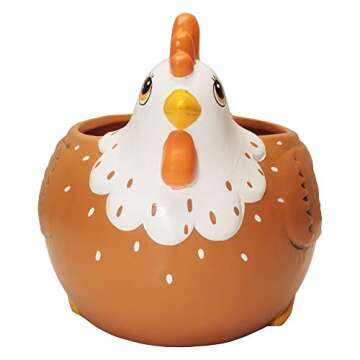 Sixdrop Chicken Planter - Rooster Utensil Holder Party Accessories - Flower Succulent Pot - Indoor Outdoor Garden Backyard Patio Chicken Theme Ceramic