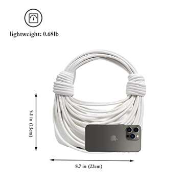 JBB Women White Shoulder Purse - Knotted Woven Tote Hobo Bag Evening Party Leather Satchel Handbag with Zipper