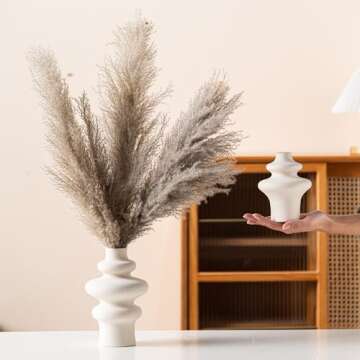 Kimisty Ceramic Vases Set 2, Wavy Modern Totem Vases, Pampas Decor, Irregular Abstract Decor, Large Vase, Off-White