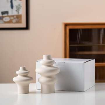 Kimisty Ceramic Vases Set 2, Wavy Modern Totem Vases, Pampas Decor, Irregular Abstract Decor, Large Vase, Off-White