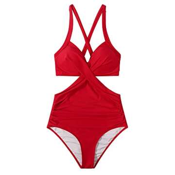 RXRXCOCO Women Front Cross One Piece Swimsuit Tummy Control Cross Back Monokini Bathing Suit for Women Red Medium