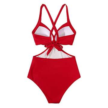 RXRXCOCO Women Front Cross One Piece Swimsuit Tummy Control Cross Back Monokini Bathing Suit for Women Red Medium