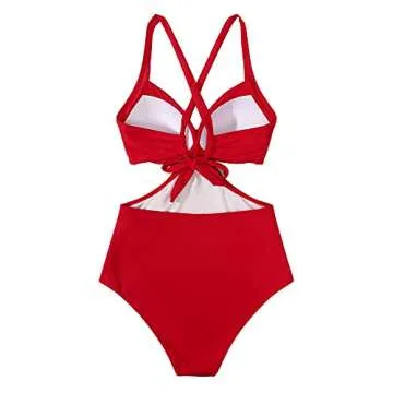 RXRXCOCO Women Front Cross One Piece Swimsuit Tummy Control Cross Back Monokini Bathing Suit for Women Red Medium