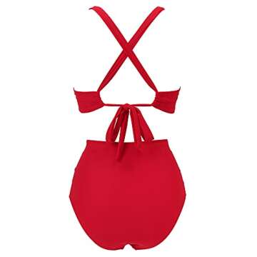 RXRXCOCO Women Front Cross One Piece Swimsuit Tummy Control Cross Back Monokini Bathing Suit for Women Red Medium