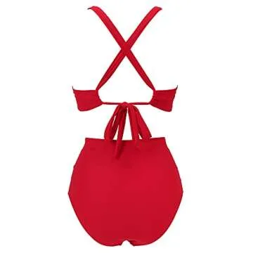 RXRXCOCO Women Front Cross One Piece Swimsuit Tummy Control Cross Back Monokini Bathing Suit for Women Red Medium