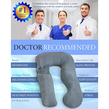 Pharmedoc Pregnancy Pillows, U-Shape Full Body Pillow – Removable Cooling Cover -Dark Grey – Pregnancy Pillows for Sleeping – Body Pillows for Adults, Maternity Pillow and Pregnancy Must Haves