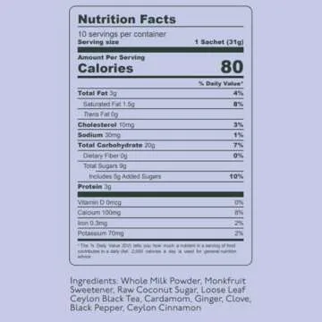 Kola Goodies - Masala Chai Tea Latte - Makes 10 Cups - Milk Included - No Fillers or Preservatives - Made with Cardamom, Ginger, Cinnamon, & Raw Coconut Sugar - Ready in 3 Minutes - 10 Sachets