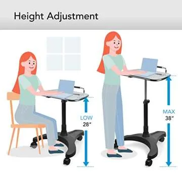 EHO Mobile Laptop Standing Desk Carts on Wheels, Pneumatic, Height Adjustable Rolling Stand, Sit to Stand Computer Cart, Easy Assembly, Workstation for Home, Office, Medical, Classroom and School