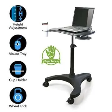 EHO Mobile Laptop Standing Desk Carts on Wheels, Pneumatic, Height Adjustable Rolling Stand, Sit to Stand Computer Cart, Easy Assembly, Workstation for Home, Office, Medical, Classroom and School