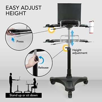 EHO Mobile Laptop Standing Desk Carts on Wheels, Pneumatic, Height Adjustable Rolling Stand, Sit to Stand Computer Cart, Easy Assembly, Workstation for Home, Office, Medical, Classroom and School