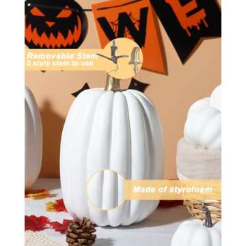 vensovo 8.5 Inch Large White Pumpkins for Decorating - 2PCS Big White Foam Decorative Pumpkins for Fall Decor, White Paintable Artificial Pumpkins Perfect for Halloween Decor Thanksgiving Decor