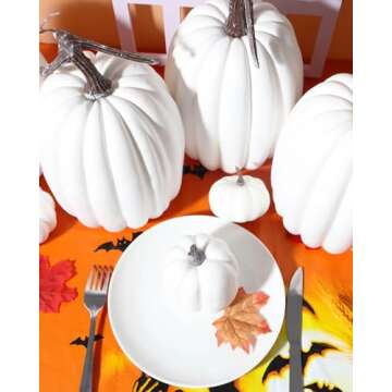 vensovo 8.5 Inch Large White Pumpkins for Decorating - 2PCS Big White Foam Decorative Pumpkins for Fall Decor, White Paintable Artificial Pumpkins Perfect for Halloween Decor Thanksgiving Decor