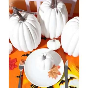 vensovo 8.5 Inch Large White Pumpkins for Decorating - 2PCS Big White Foam Decorative Pumpkins for Fall Decor, White Paintable Artificial Pumpkins Perfect for Halloween Decor Thanksgiving Decor