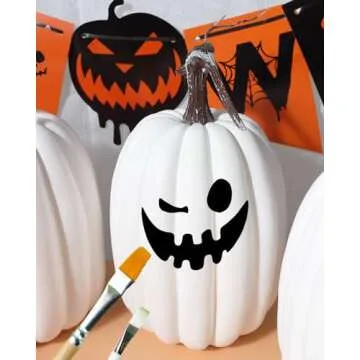 vensovo 8.5 Inch Large White Pumpkins for Decorating - 2PCS Big White Foam Decorative Pumpkins for Fall Decor, White Paintable Artificial Pumpkins Perfect for Halloween Decor Thanksgiving Decor