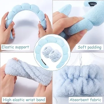 Zkptops Spa Headband and Wristband Set for Skincare