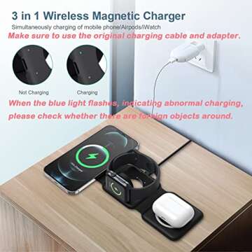3 in 1 Foldable Wireless Charger, Ankilo Magnetic Fast Wireless Charging Pad, Compatible with iPhone...