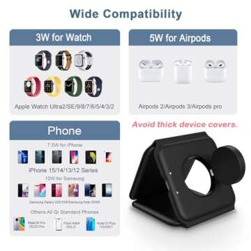3 in 1 Foldable Wireless Charger, Ankilo Magnetic Fast Wireless Charging Pad, Compatible with iPhone 15/14/13/12 Series, Apple Watch, AirPods Pro(Adapter not Included)