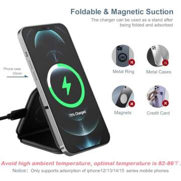 3 in 1 Foldable Wireless Charger, Ankilo Magnetic Fast Wireless Charging Pad, Compatible with iPhone 15/14/13/12 Series, Apple Watch, AirPods Pro(Adapter not Included)