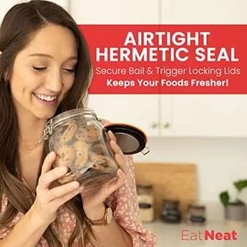 EatNeat Set of 5 Glass Storage Jars - Glass Canister w/Bail & Trigger Clasp Lid - Assorted Premium Food Containers for Pantry Storage Organization - Includes Black Labels and White Marker