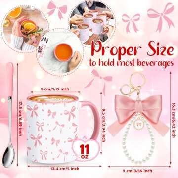 Sliner Pink Coquette Bow Mug Coquette Gift Set 11oz Ceramic Coffee Mug Aesthetic Cup with Bow Keycha...