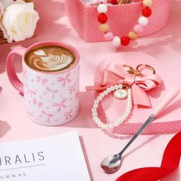 Sliner Pink Coquette Bow Mug Gift Set with Spoon & Keychain