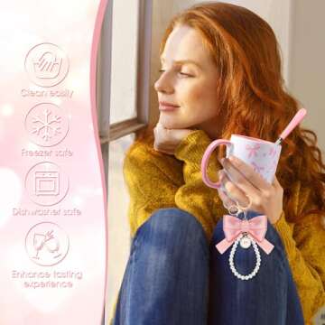 Sliner Pink Coquette Bow Mug Gift Set with Spoon & Keychain