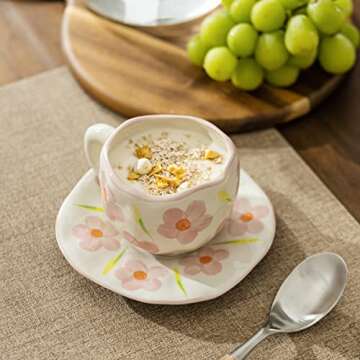 MDZF SWEET HOME Ceramic Mug for Office and Home, Coffee Cup Set with Saucer, 11 Oz