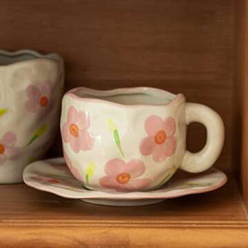 MDZF SWEET HOME Ceramic Mug for Office and Home, Coffee Cup Set with Saucer, 11 Oz