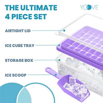 Ice Cube Tray With Lid & Bin | BPA Free Ice Tray For Freezer With Cover, Container & Scoop | No Spil...