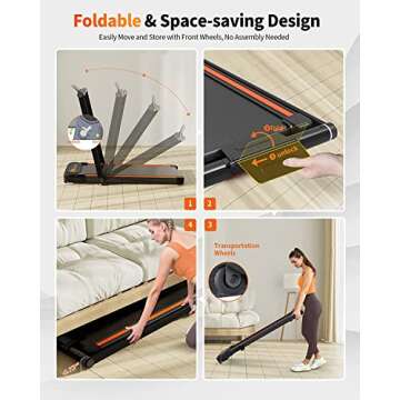 THERUN 2.5HP Treadmill, 2 in 1 Under Desk Walking Pad Treadmill, Electric Compact Space Folding Treadmill for Home Office with LED Touch Screen 0.6-7.6MPH Wider Running Belt, No Assembly Needed