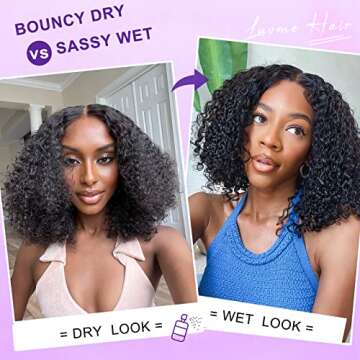 LUVME HAIR 5x5 Undetectable Lace Front Wigs Human Hair Kinky Curly HD Lace Closure Neck Length Wig Middle Part Curly Wig for Women 14 Inch