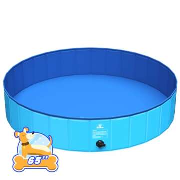 Pawaboo Dog Pool, for Large Pool Easy Storage, Portable Outside Pool for Pets and Dogs Swimming Hard Scratch Resistant Pet and Dog Bath Tub for Indoor and Outdoor (65In-XXL)