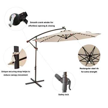 C-Hopetree 10 ft Offset Cantilever Outdoor Patio Umbrella with Solar LED Lights – Beige