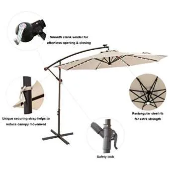 C-Hopetree 10 ft Offset Umbrella with Solar Lights