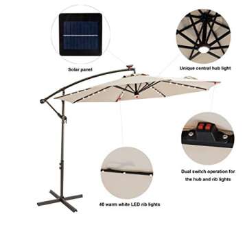 C-Hopetree 10 ft Offset Cantilever Outdoor Patio Umbrella with Solar LED Lights – Beige