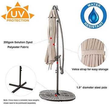 C-Hopetree 10 ft Offset Cantilever Outdoor Patio Umbrella with Solar LED Lights – Beige