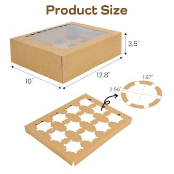 Tcoivs 15-Set Cupcake Boxes Hold 12 Standard Cupcakes, Auto-Popup Cupcake Containers with Windows an...