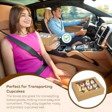 Tcoivs 15-Set Cupcake Boxes Hold 12 Standard Cupcakes, Auto-Popup Cupcake Containers with Windows and Inserts, Brown Cupcake Carrier, Food Grade Kraft Cupcake Holders