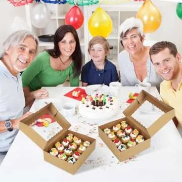 Tcoivs 15-Set Cupcake Boxes Hold 12 Standard Cupcakes, Auto-Popup Cupcake Containers with Windows and Inserts, Brown Cupcake Carrier, Food Grade Kraft Cupcake Holders