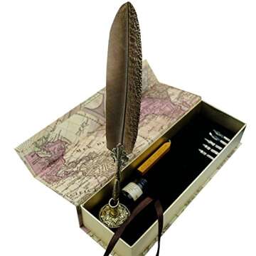 GC QUILL Feather Quill Pen Set- 100% Hand Craft - Golden Calligraphy Pen Holder Hand Carved Dip Pen Stem Best Antique Executive Gift