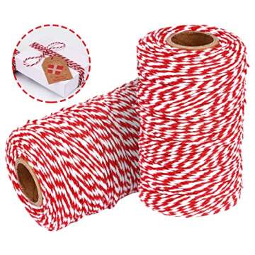 YZSFIRM Cotton Twine String Bakers Rope: 2 Roll Twines for Crafts Gift Wrapping - 656 Feet Red White...